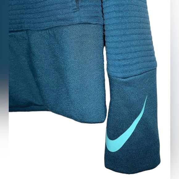 Nike Dry Ribbed Hoodie Sweatshirt Womens XS Blue Teal Swoosh Hooded Jacket - Picture 5 of 5